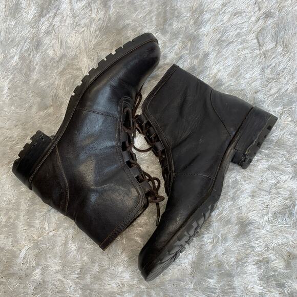 Vintage Brown Leather Boots Square Toe Sz 8 - Picture 1 of 7